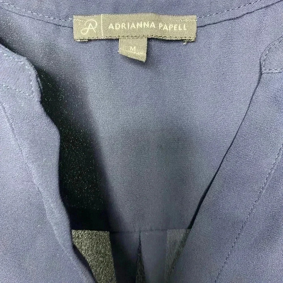 Adrianna Papell Navy Popover V Neck Blouse - Picture 3 of 4